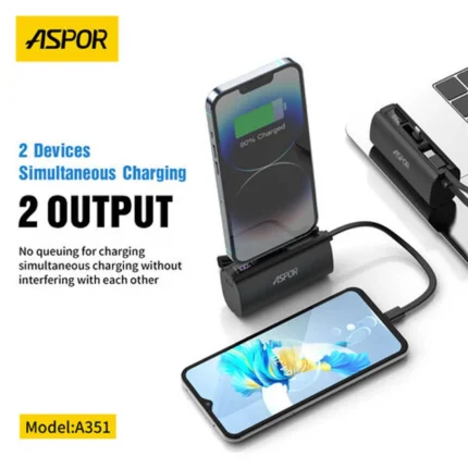 Aspor A351 2-in-1 Mini 5000mAh Power Bank with Built-in Lightning & Type-C – product view 2