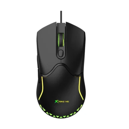 Xtrike Me GM-217 gaming mouse top view with green RGB lighting