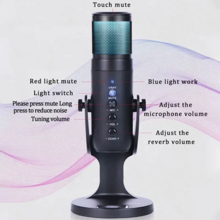 Jmary MC-PW9 RGB Professional USB Podcast Microphone with Noise Reduction – product view 2